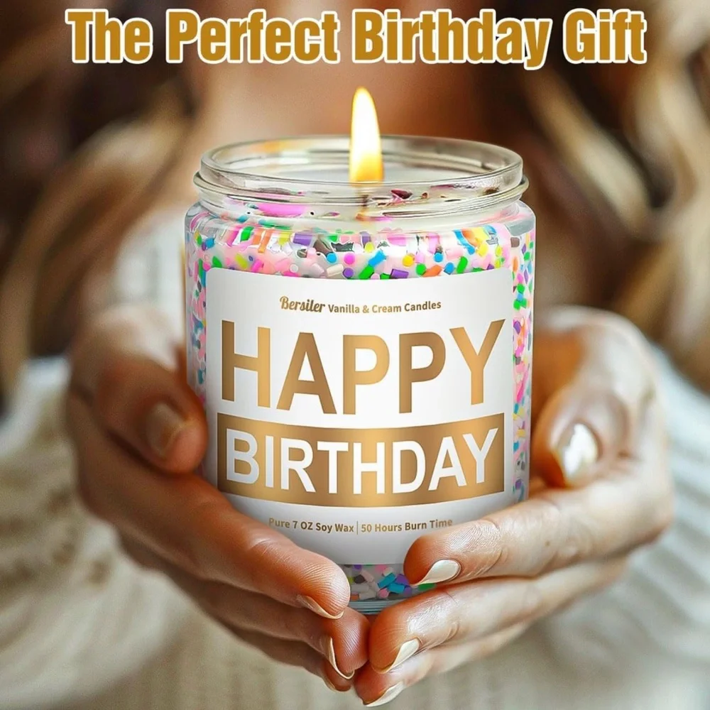 NIB Colorful Confetti Sprinkle Happy Birthday Candle - Vanilla & Cream Scented